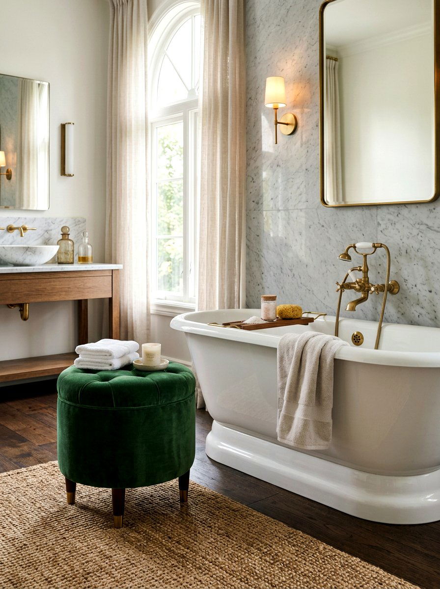 Velvet Bathroom Stool - 30 low light bathroom mood ideas