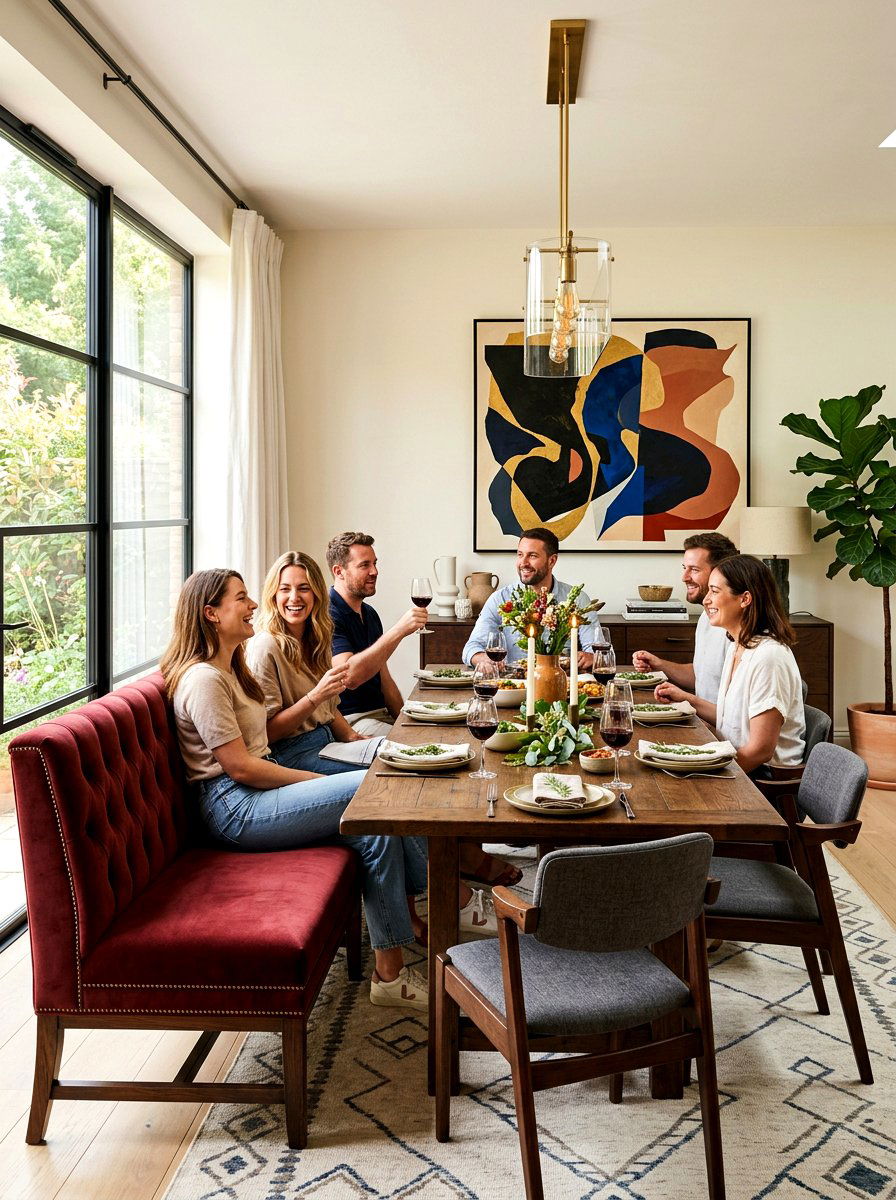 Velvet Bench Dining Room - 30 oxblood fall dining room ideas