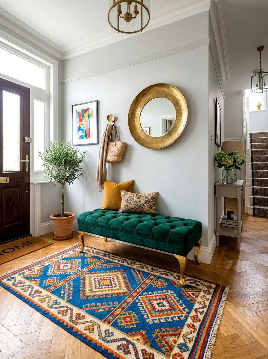 Velvet Bench Entry - 30 old world entryway ideas