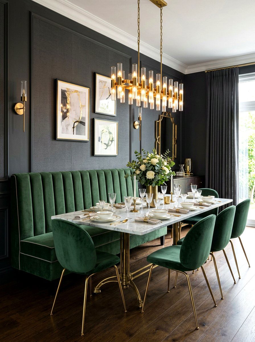 Velvet Bench Seating - 30 cafe style dining ideas