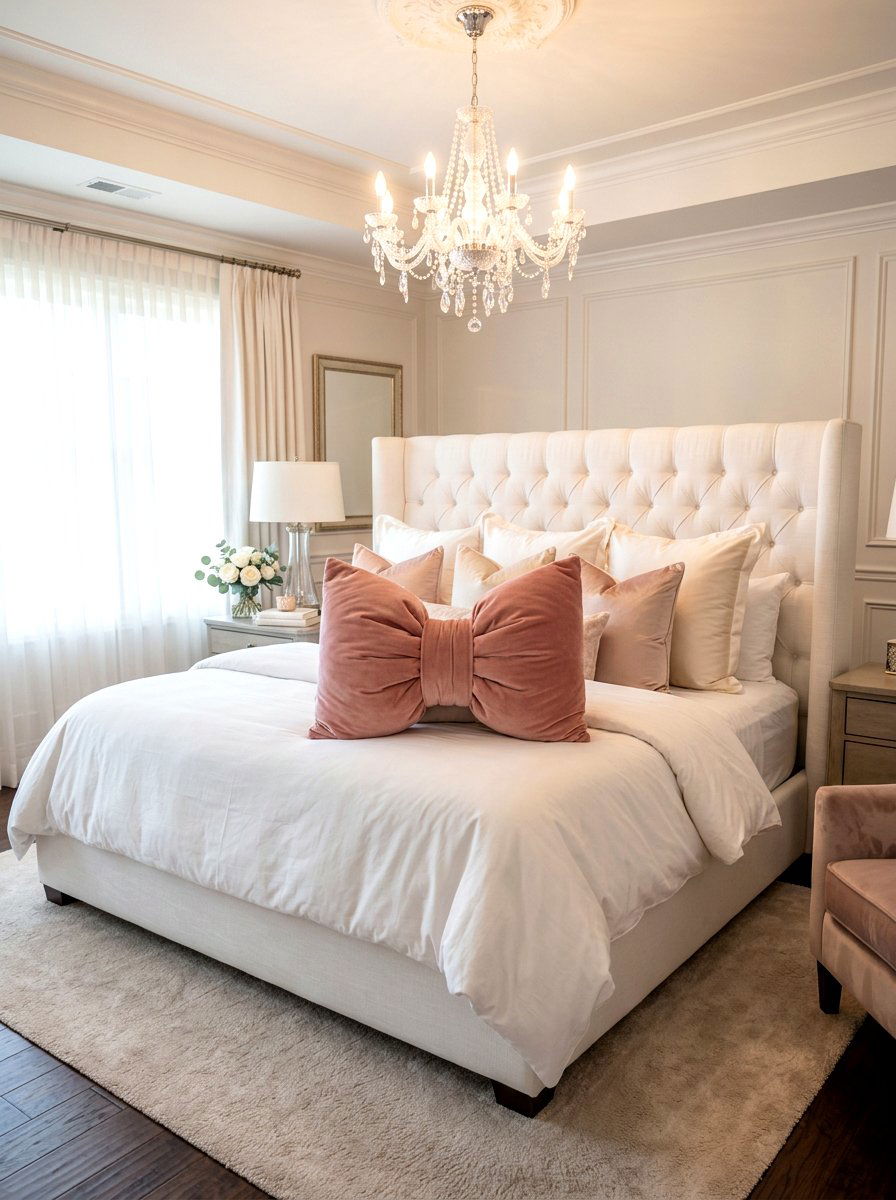 Velvet Bow Pillow - 30 ribbon and bow bedroom ideas