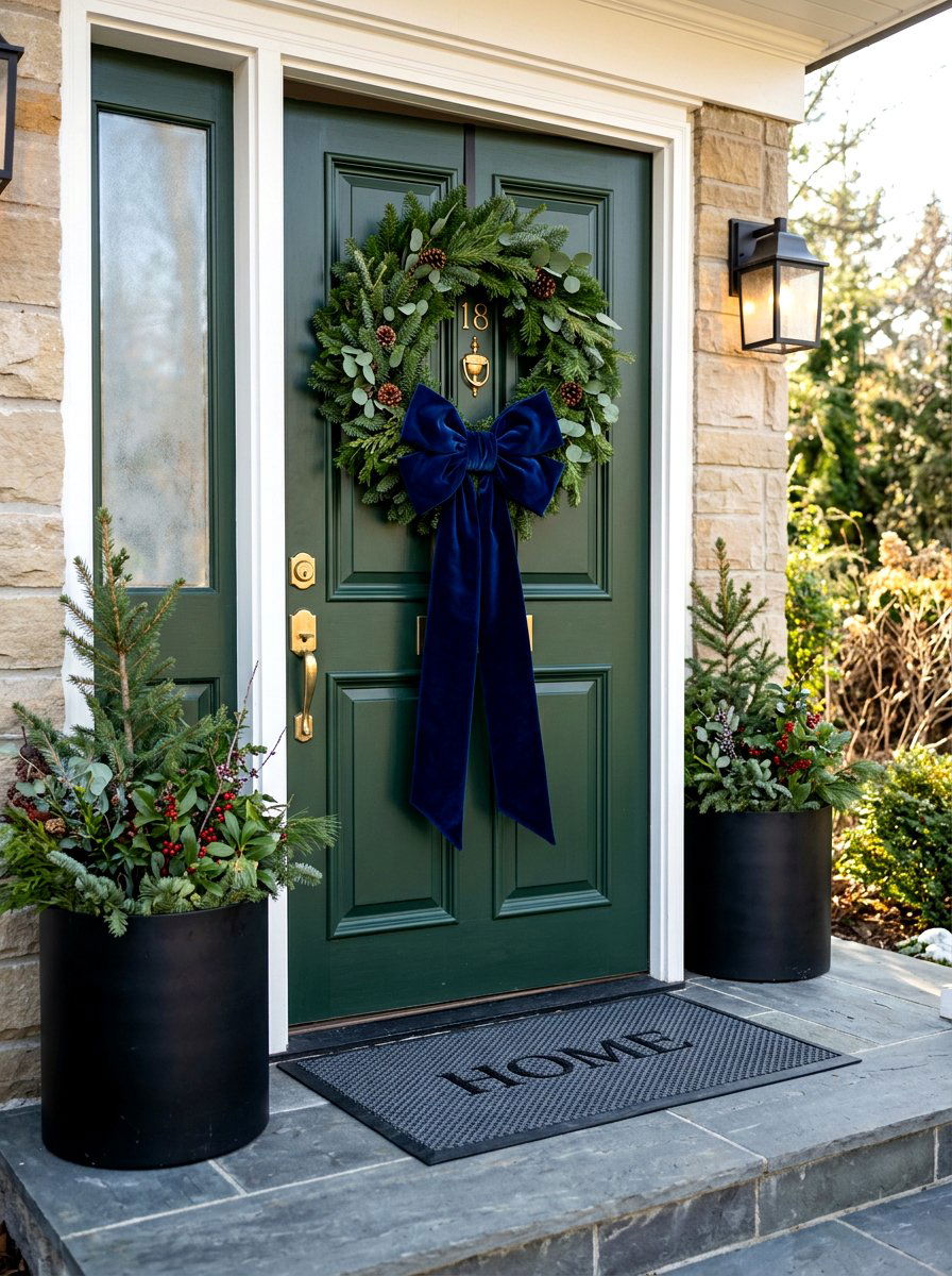 Velvet Bow Wreath - 30 winter wreath ideas