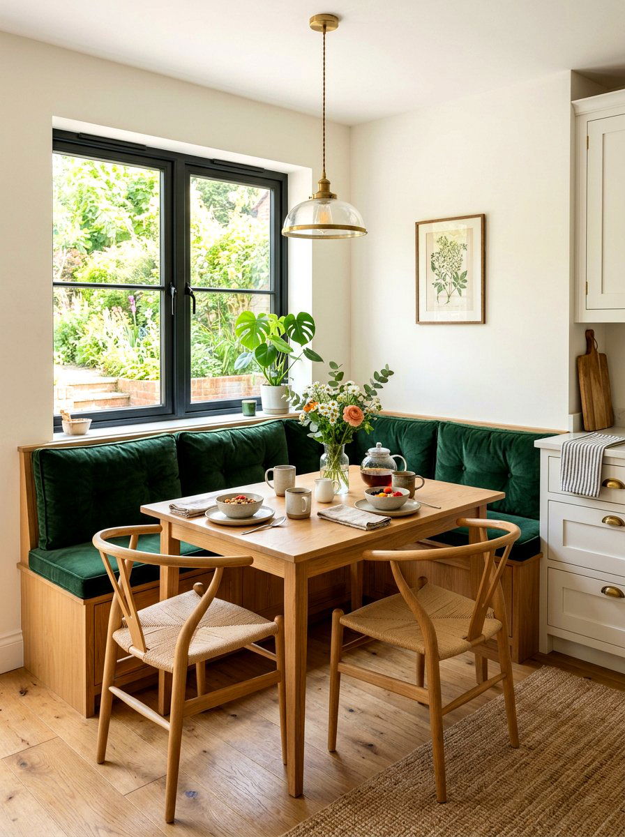 Velvet Breakfast Nook Cushions - 30 layered kitchen decor ideas