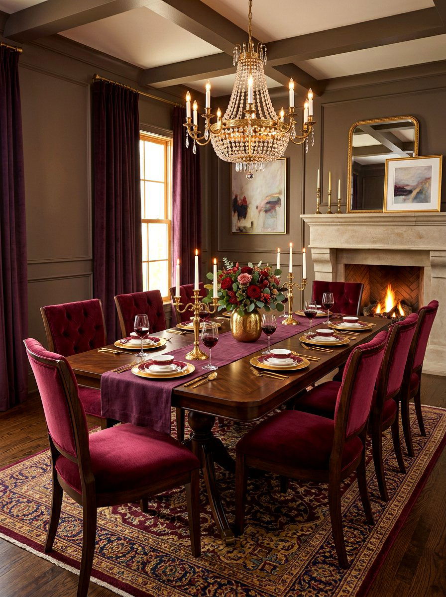 Velvet Chair Cushion Burgundy - 30 moody berry tablescape ideas