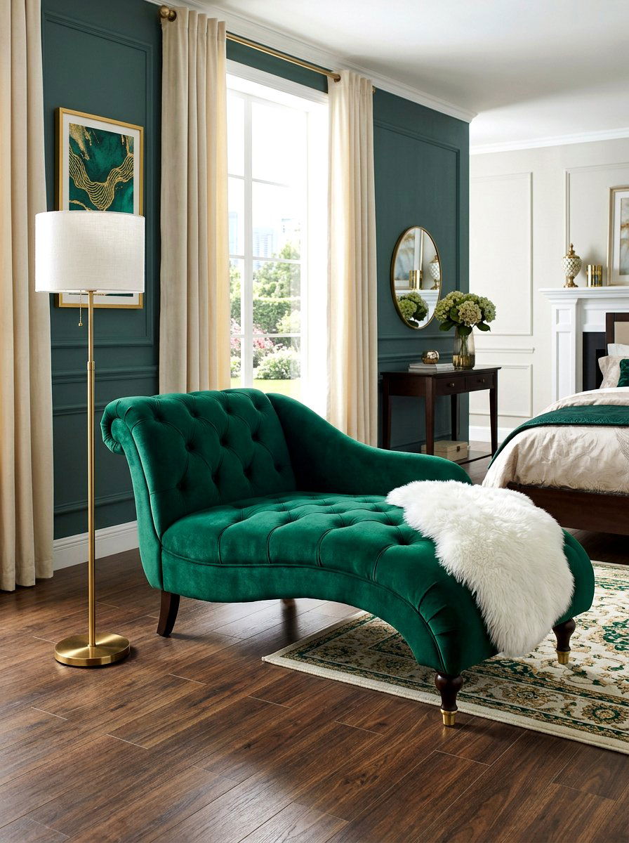 Velvet Chaise Lounge - 30 bedroom sitting area ideas