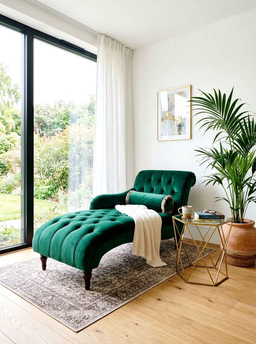 Velvet Chaise Reading Lounge - 30 reading corner ideas