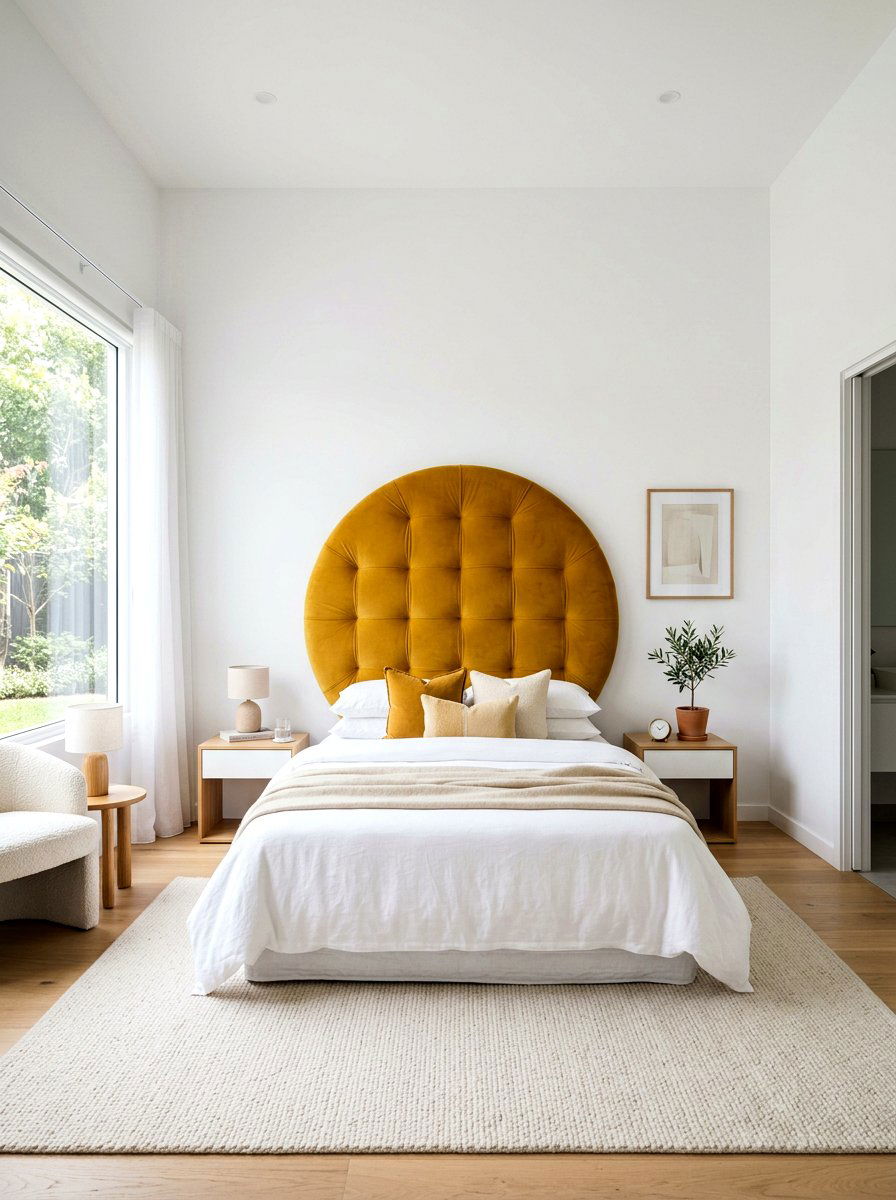 Velvet Circle Headboard - 30 statement headboard bedroom ideas