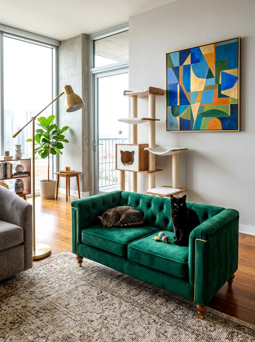 Velvet Couch Cats - 30 pet friendly sofa styling ideas