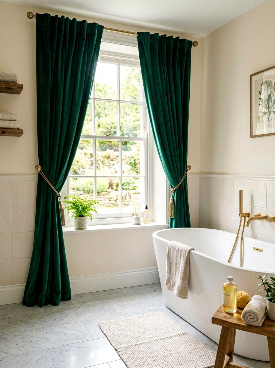 Velvet Curtain Bathroom Window - 30 eclectic bathroom ideas