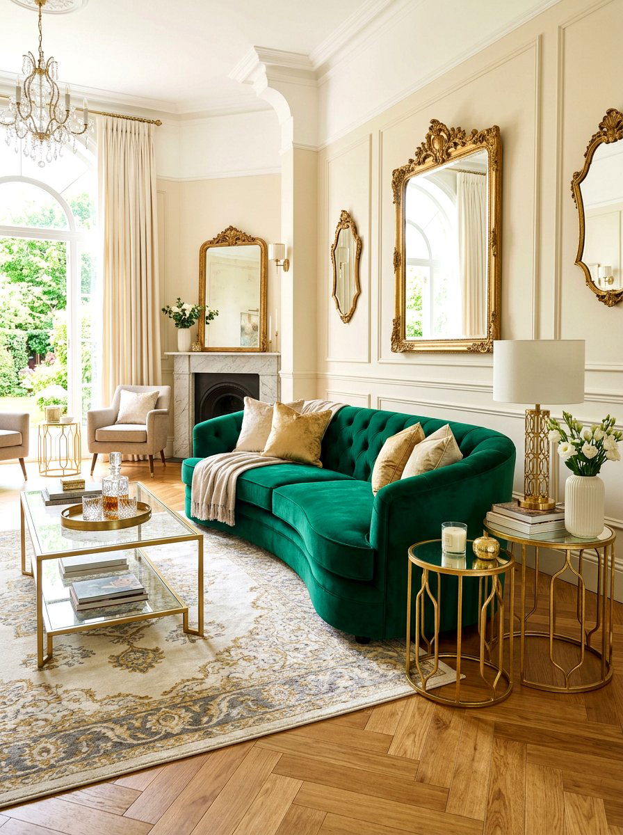 Velvet Curved Sofa - 30 curved sofa living room ideas