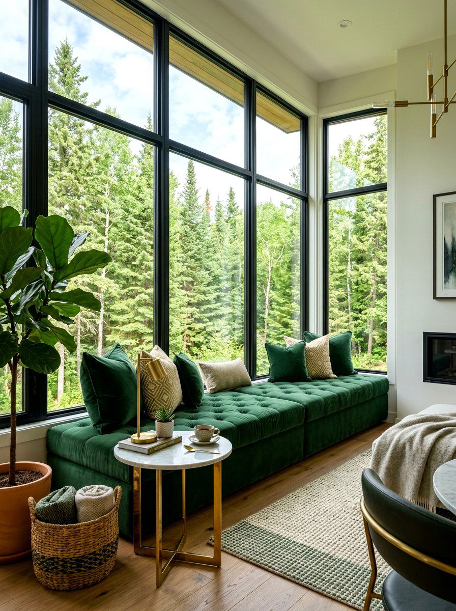 Velvet Cushion Window Seating - 30 breakfast window nook ideas