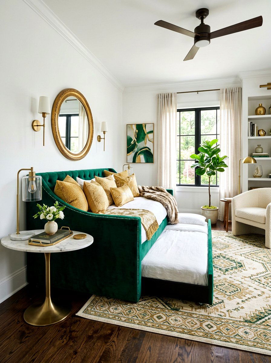 Velvet Daybed Trundle - 30 trundle guest room ideas