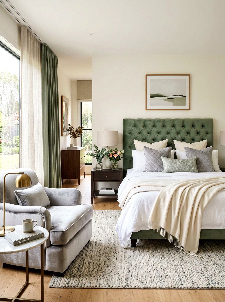Velvet Detail Bedroom - 30 quiet luxury master bedroom ideas