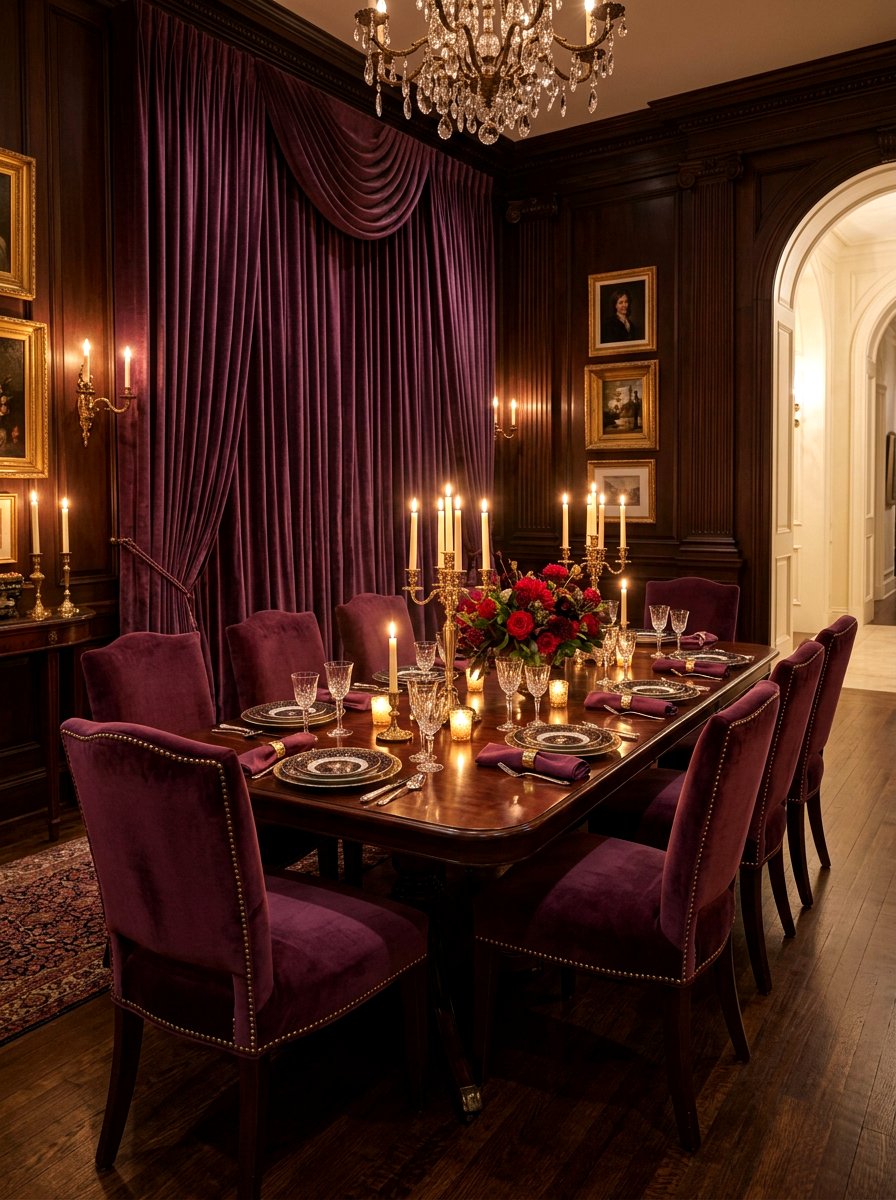 Velvet Drapery Dining - 30 formal dining room ideas