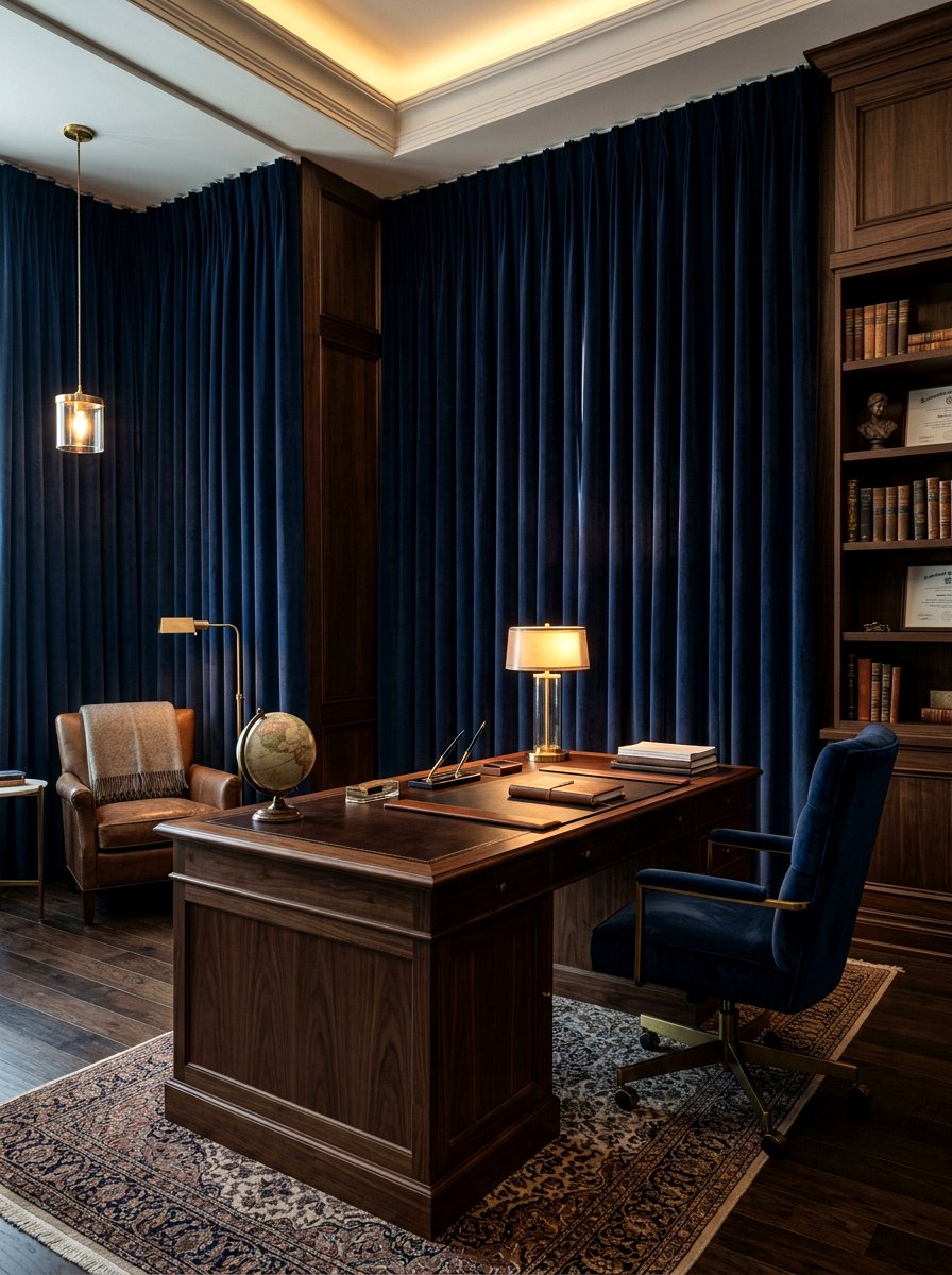 Velvet Drapery Luxe Office - 30 boutique studio office ideas