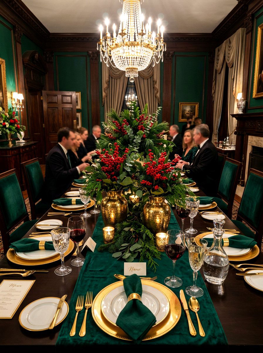 Velvet Emerald Table - 30 collected tablescape ideas