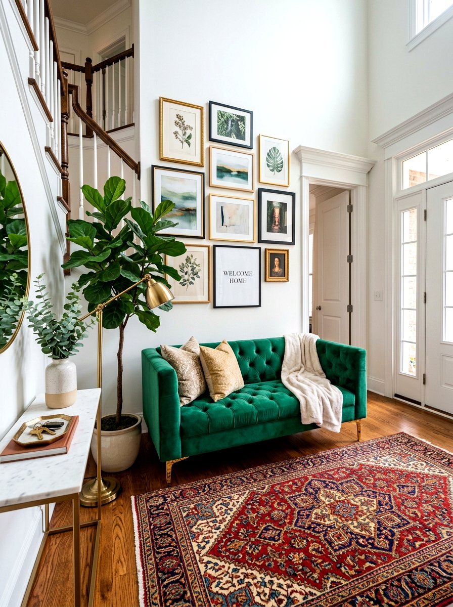 Velvet Entryway Bench - 30 luxury entryway styling ideas