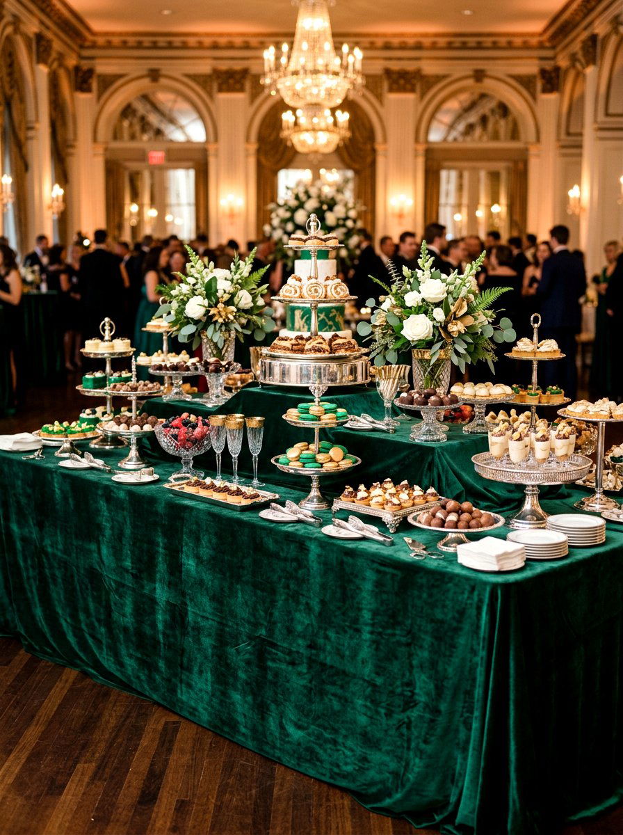 Velvet Fabric Dessert Table - 30 dessert station aesthetic ideas