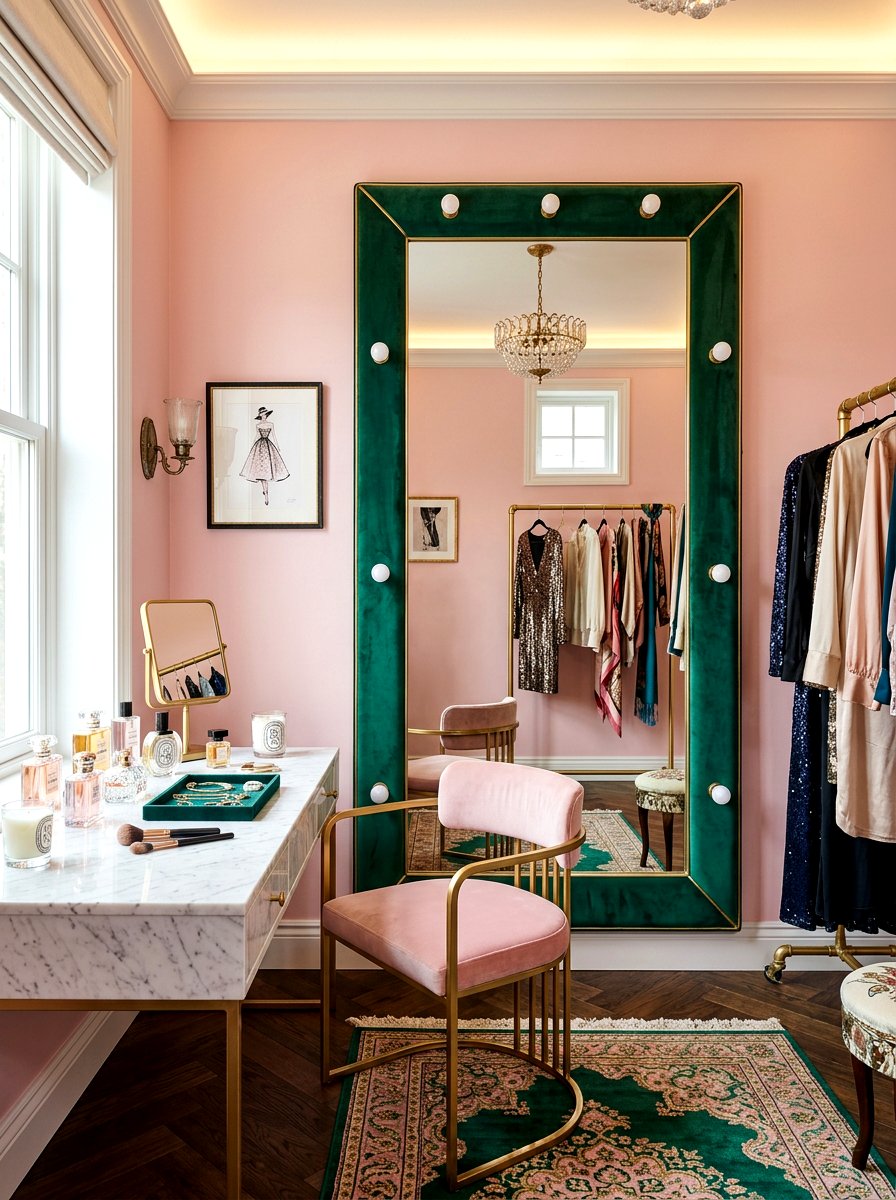 Velvet Framed Mirror - 30 dressing room mirror wall ideas