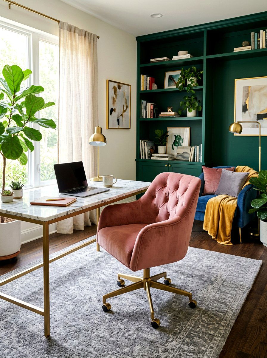 Velvet Furniture Office - 30 feminine office ideas