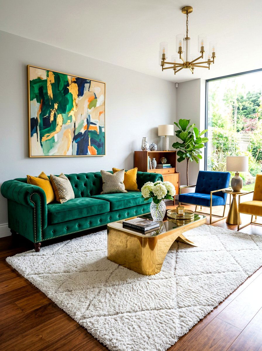 Velvet Furniture Pieces - 30 first apartment living room ideas