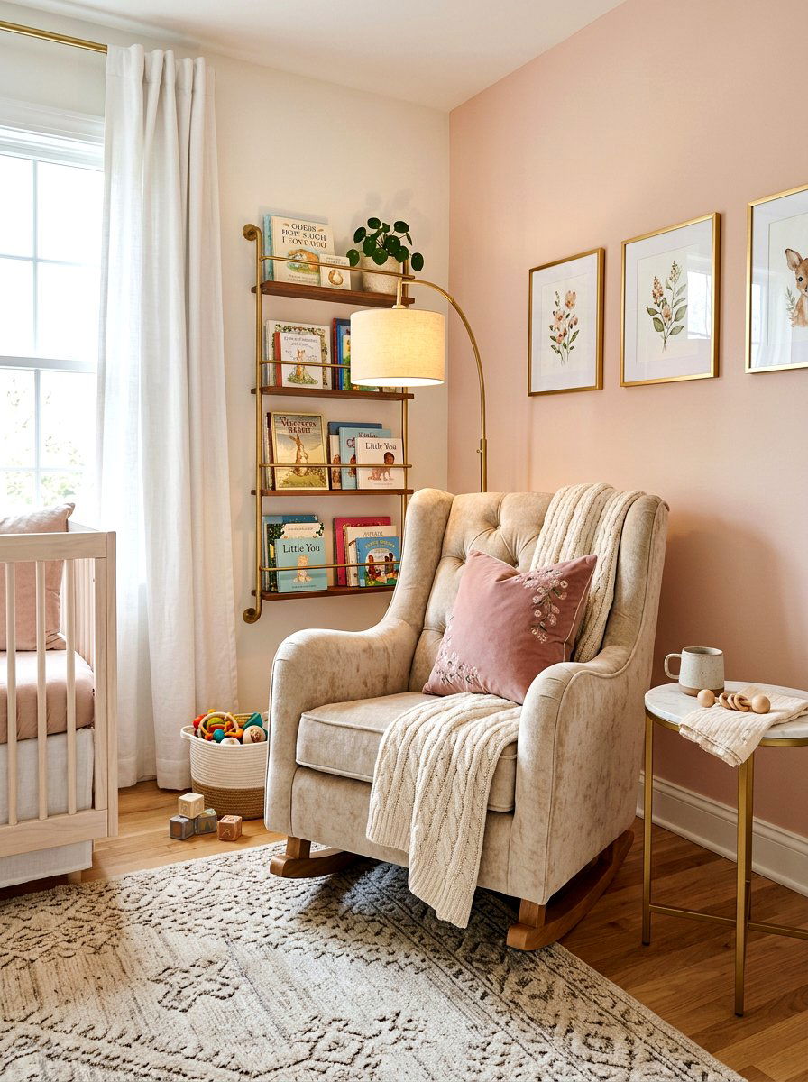 Velvet Glider Chair - 30 gender neutral heirloom nursery ideas