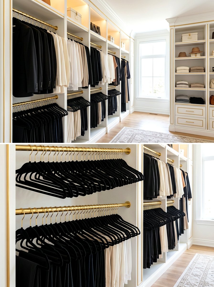 Velvet Hanger Uniform Look - 30 organizing a walk in closet ideas