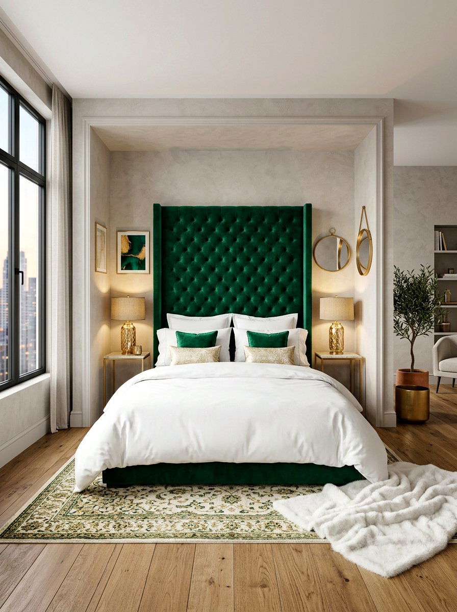 Velvet Headboard Studio Bed - 30 bed nook studio ideas