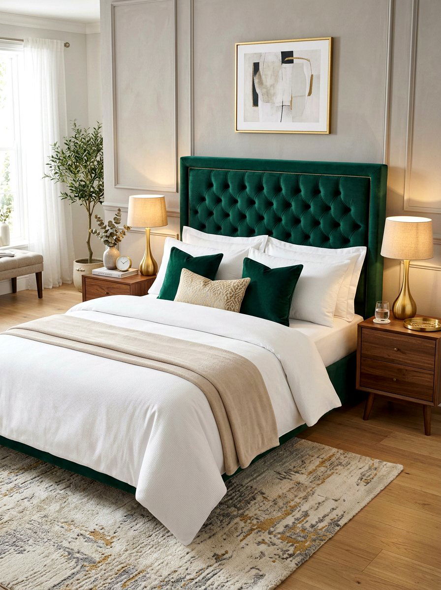 Velvet Headboard Style - 30 dopamine bedroom ideas
