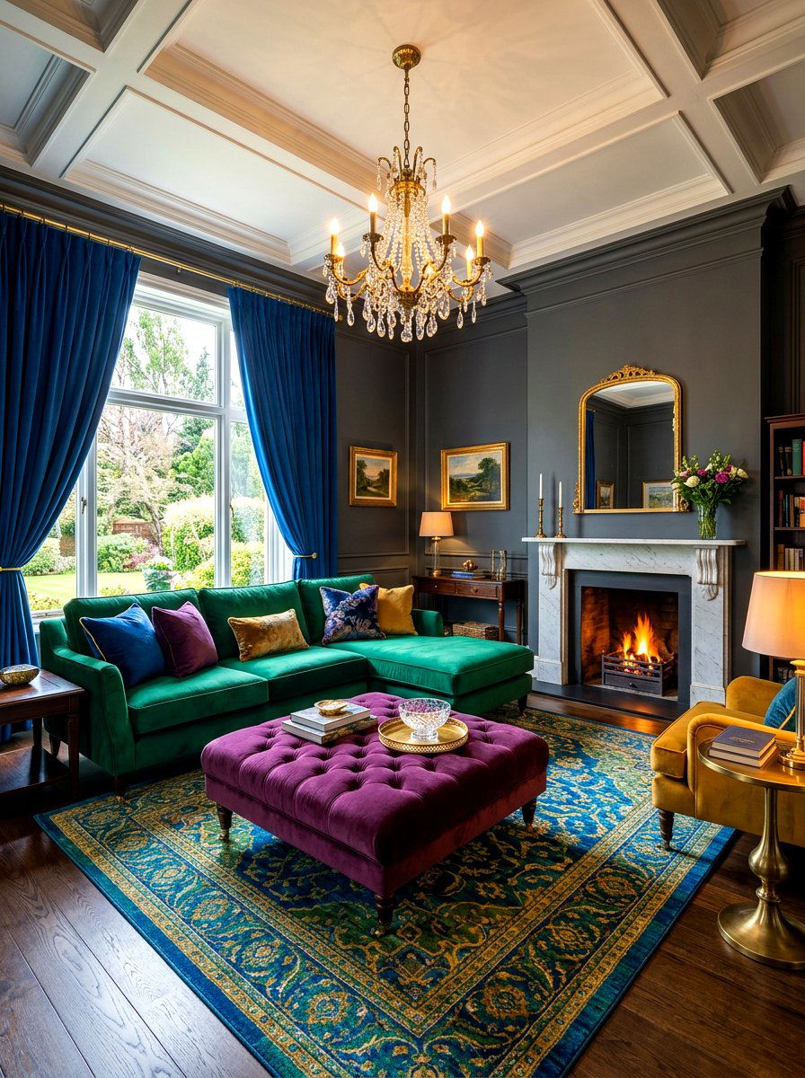 Velvet Jewel Tone Living Room - 30 jewel tone living room ideas