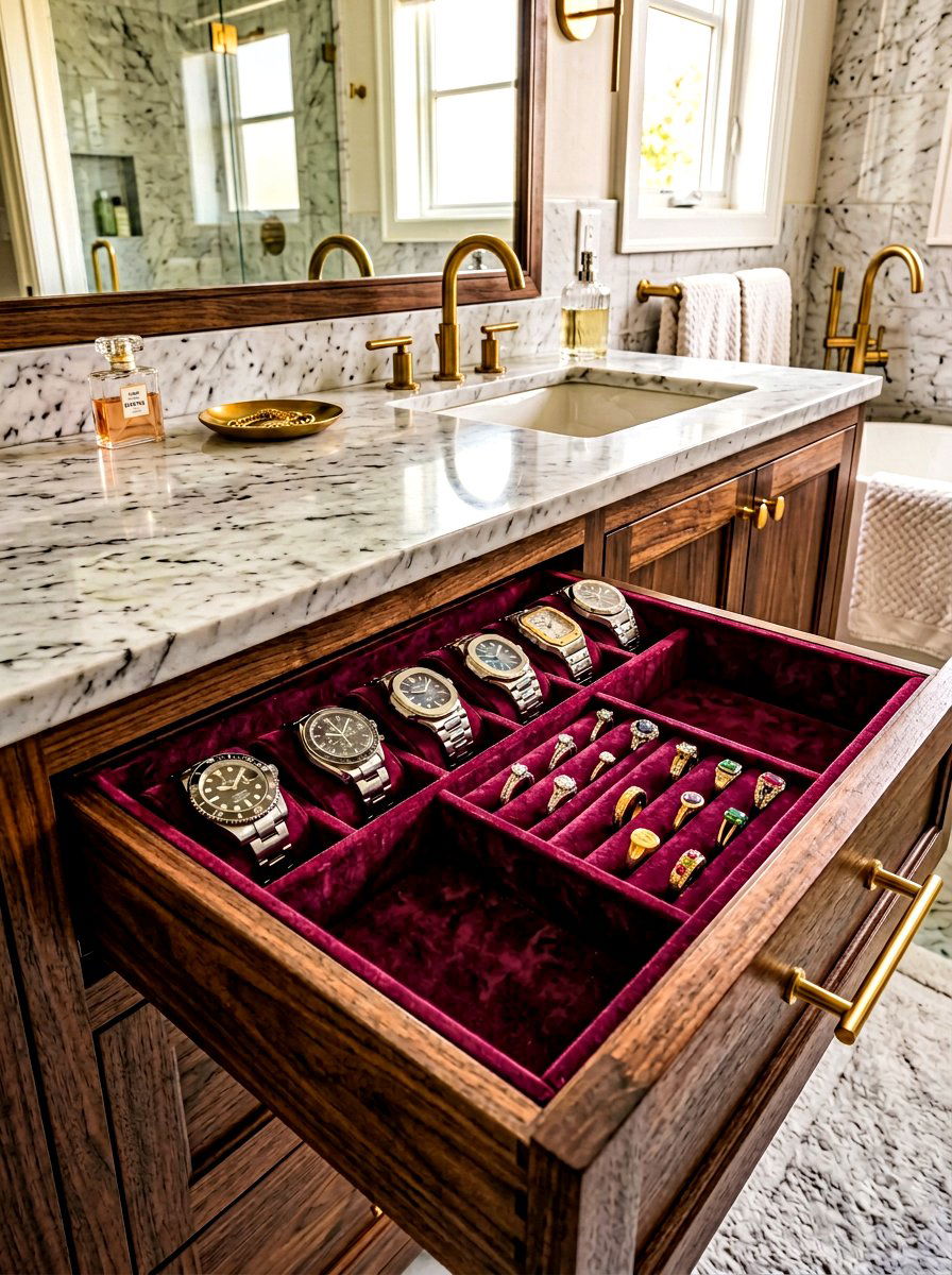 Velvet Lined Jewelry Drawer - 30 bathroom vanity drawer ideas