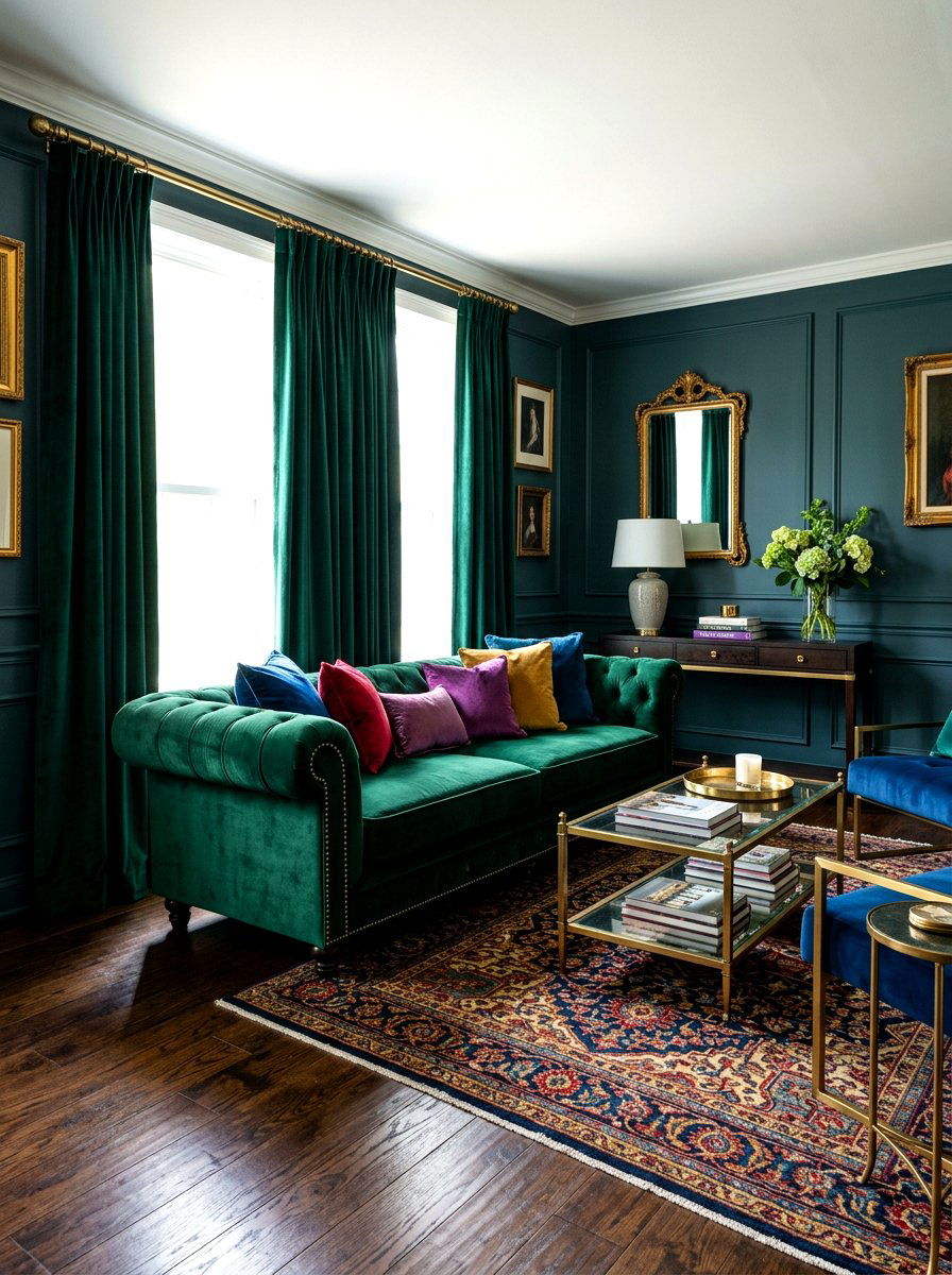 Velvet Living Room - 30 viral living room decor ideas