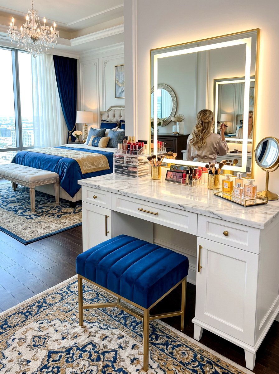 Velvet Makeup Vanity Stool - 30 bathroom stool ideas