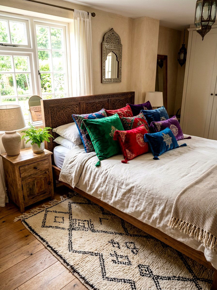 Velvet Moroccan Cushion - 30 Moroccan bedroom ideas
