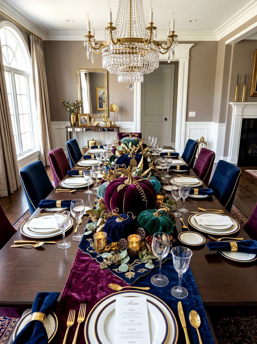 Velvet Pumpkin Arrangement - 30 fall harvest table ideas