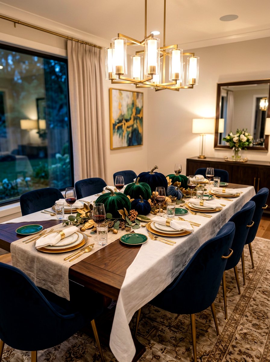 Velvet Pumpkin Centerpiece - 30 pumpkin without pumpkins decor ideas