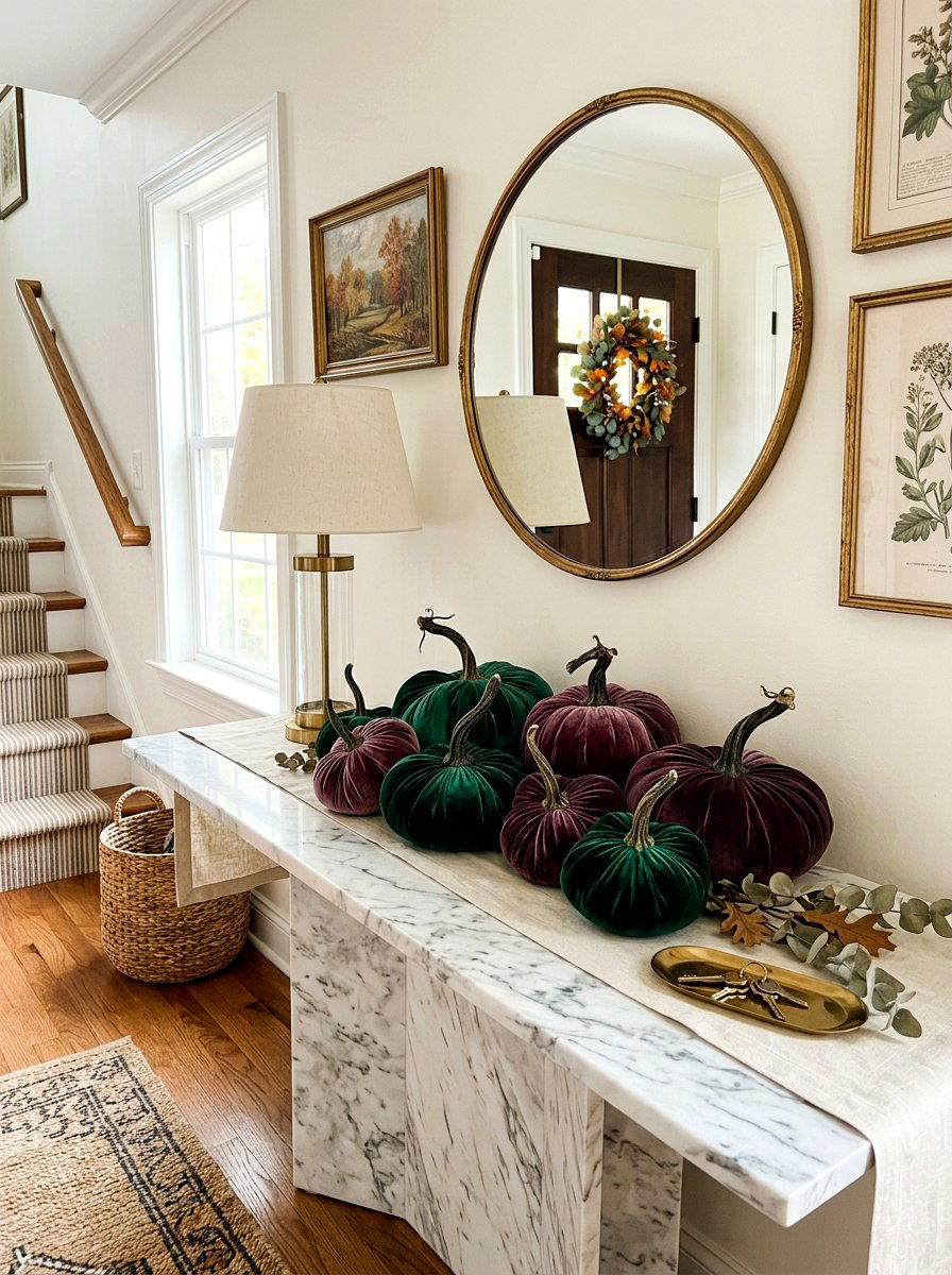 Velvet Pumpkin Cluster - 30 fall entryway decor ideas