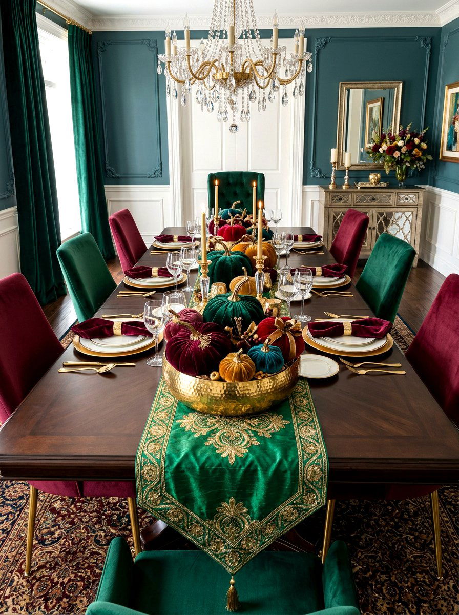 Velvet Pumpkins - 30 autumn centerpiece bowl ideas