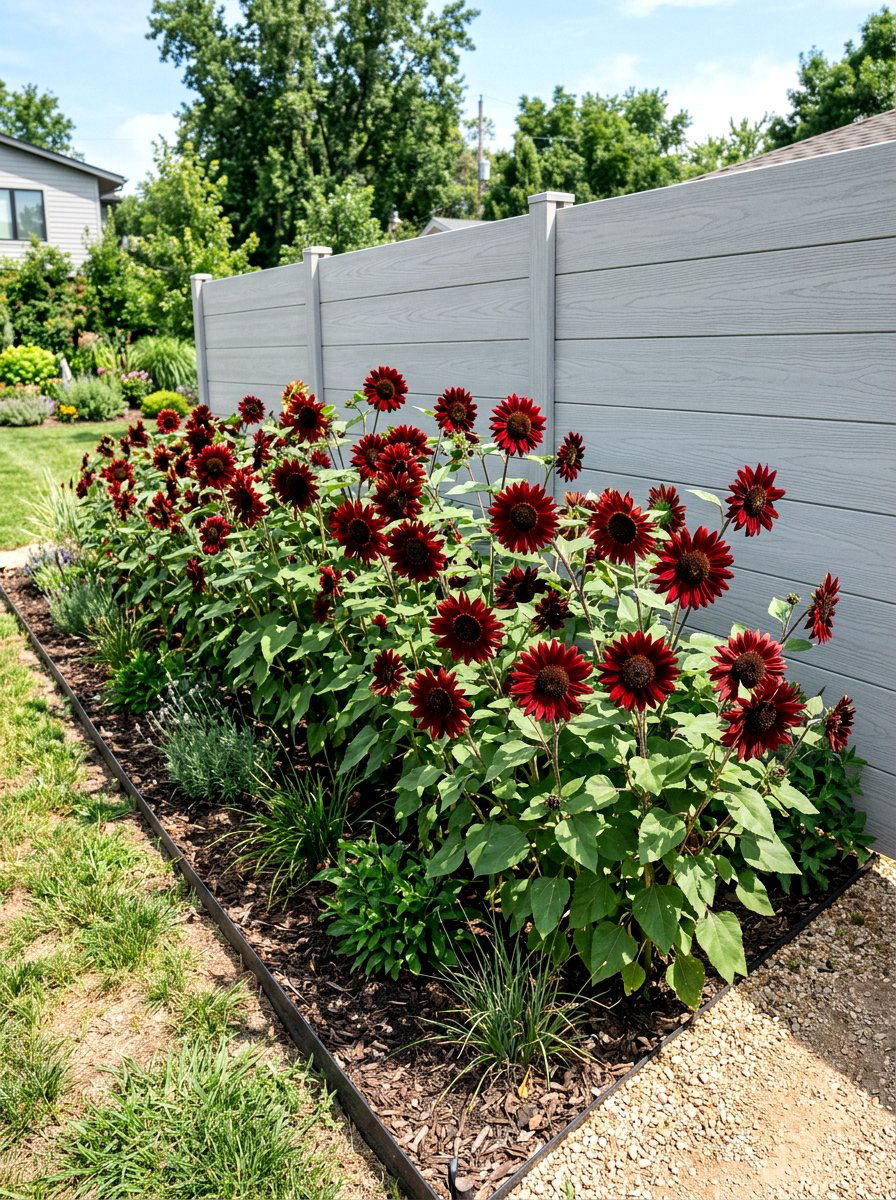 Velvet Queen Sunflower Bed - 30 sunflower garden ideas