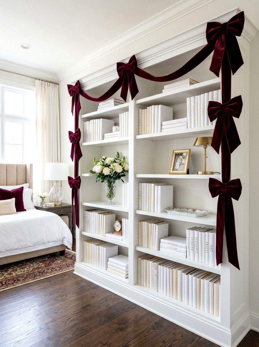 Velvet Ribbon Bookshelf Garland - 30 bookshelf garland ideas