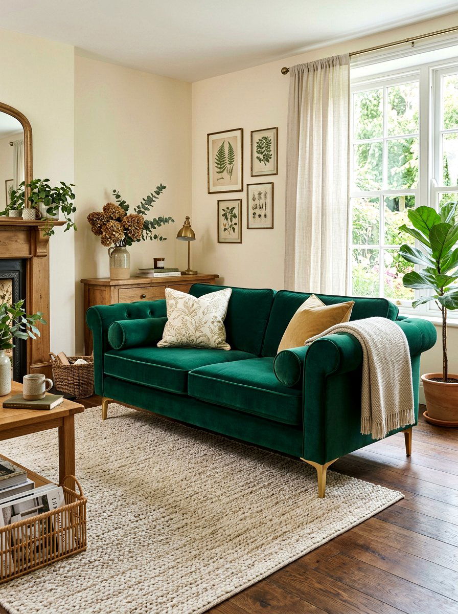 Velvet Roll Arm Sofa - 30 English cottage living room ideas