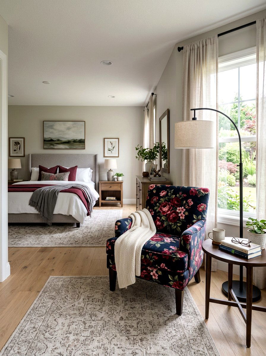 Velvet Rose Print Chair - 30 rose print bedroom ideas