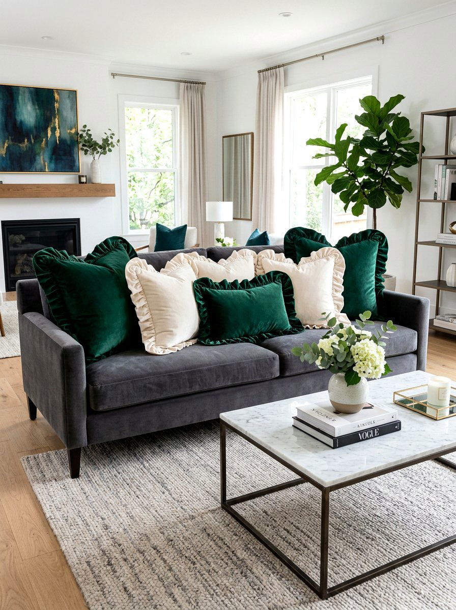 Velvet Ruffle Pillows - 30 ruffle decor ideas