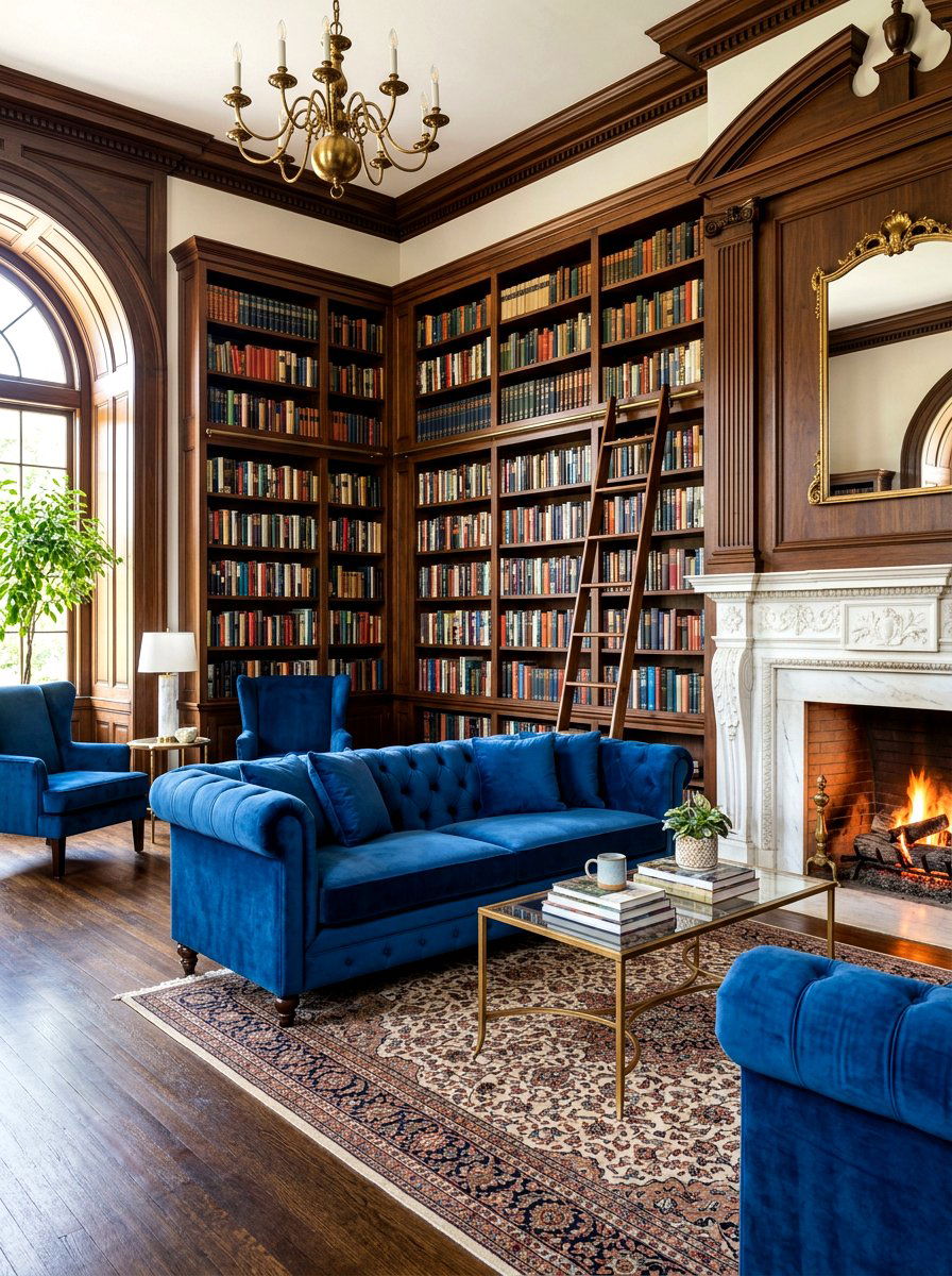 Velvet Seating For Library - 30 library style living room ideas