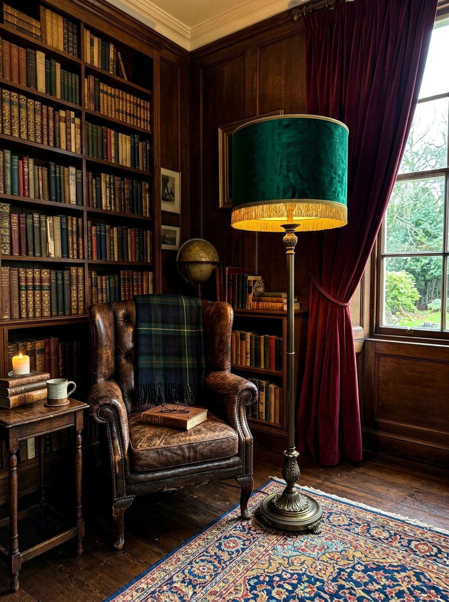 Velvet Shade Floor Lamp - 30 reading lamp corner ideas