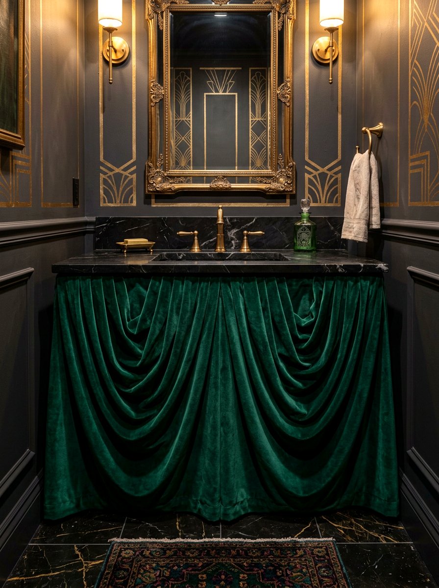 Velvet Skirted Sink Cabinet - 30 skirted powder room sink ideas