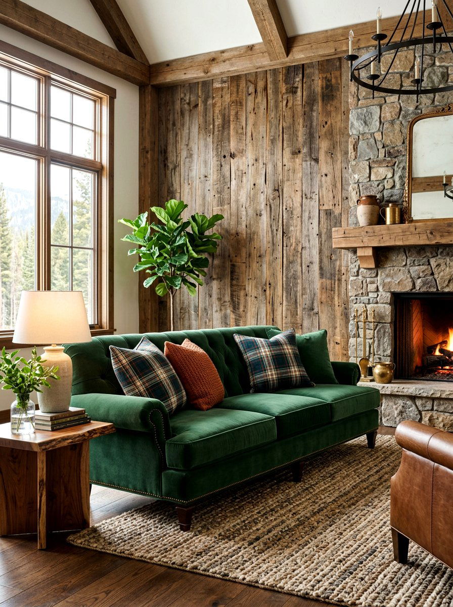 Velvet Sofa - 30 ski lodge holiday decor ideas