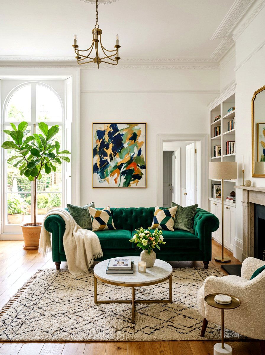 Velvet Sofa Bold Colors - 30 newstalgia home decor ideas