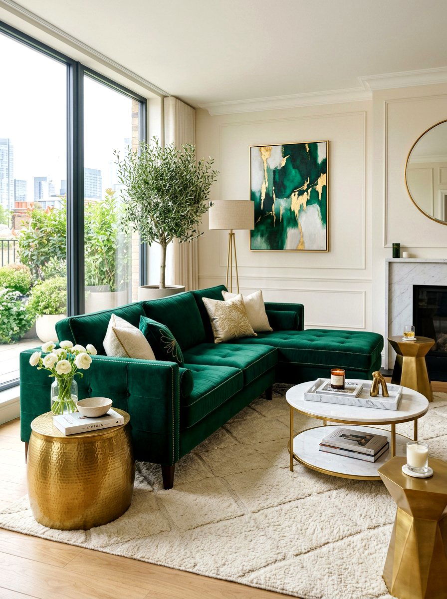 Velvet Sofa Living Room - 30 collected apartment decor ideas