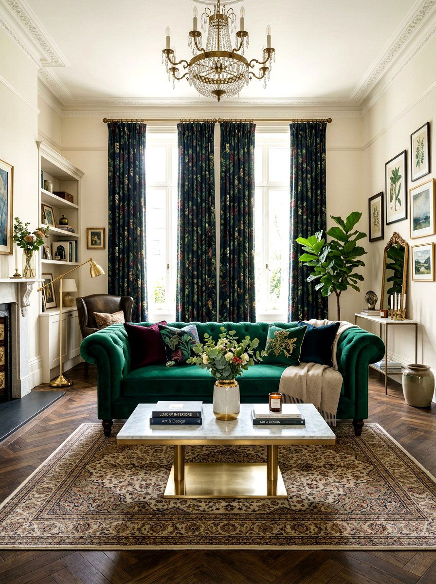 Velvet Sofa Living Room - 30 moody English living room ideas